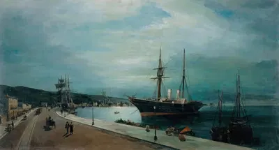 Moonlit Harbour Of Volos by Konstantinos Volanakis — digital art print download