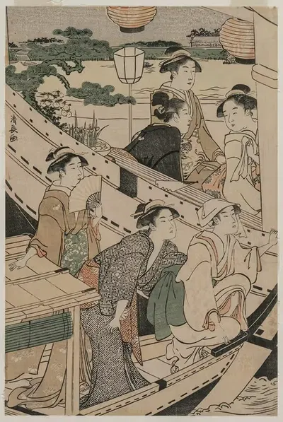 Гребная вечеринка на реке Сумида by Тории Кионнага, 1789 — digital art print download