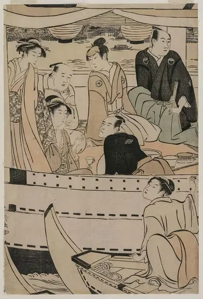 Гребная вечеринка на реке Сумида by Тории Кионнага, 1789 — digital art print download