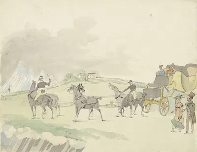 Reiskoets in een berglandschap by Питер ван Лун, 1811 - 1873 — digital art print download