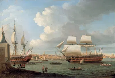 Фудруйон и Пегас, входящие в порт Портсмута, 1782 by Доминик Серрес, 1782 — digital art print download