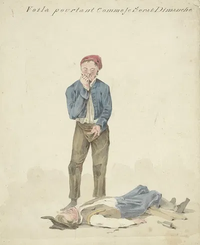Staande man bij liggende dronkaard by Питер ван Лун, 1811 - 1873 — digital art print download