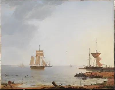 Корабли у побережья Зеландии. Утро by Эмануэль Ларсен, 1845 — digital art print download