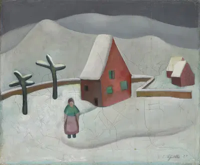 Зимний пейзаж с красным домом by Эмануэль Шёттли, 1922 — digital art print download