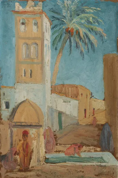 Сцена у фонтана в марокканском месте by Эрнст Шиесс, 1916–1918 — digital art print download