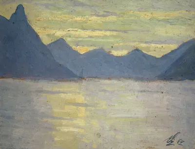 Вид на озеро Лугано в сторону гор Порлезы by Эрнст Шиесс, 1915 — digital art print download