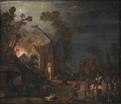 Деревня, разграбленная ночью by Эсайас ван де Вельде, 1619 - 1620 — digital art print download