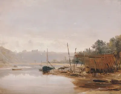 Boat Building near Dinan, Brittany by Francis Danby — digital art print download