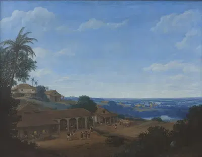 Пейзаж в Бразилии с сахарной плантацией by Франс Пост, 1660 — digital art print download
