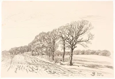 Landskab med egetræer. Føns by Фриц Сиберг, 1907 - 1908 — digital art print download