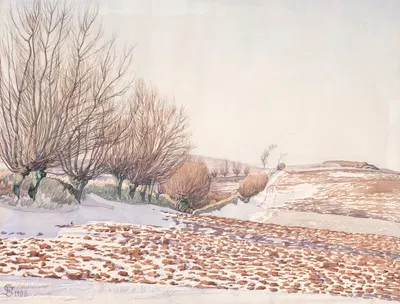 Пейзаж с ивами и пахотным полем в снегу by Фриц Сиберг, 1902 - 1903 — digital art print download