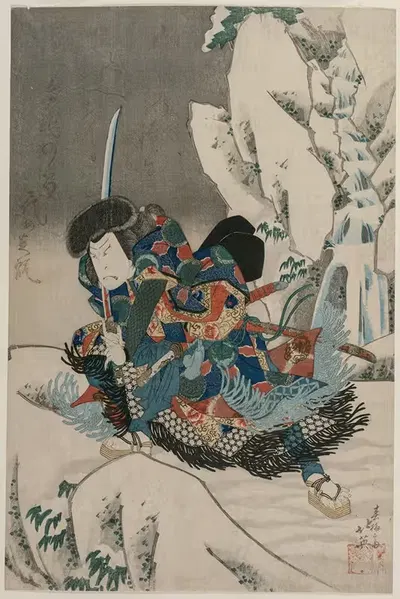 Накамура Утаэмон IV как воин, стоящий в снегу by Сюнбайсай Хокуэй, c. 1835 — digital art print download