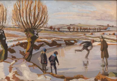Зима пришла. Пейзаж со скейтбордистами by Фриц Сиберг, 1918 - 1921 — digital art print download