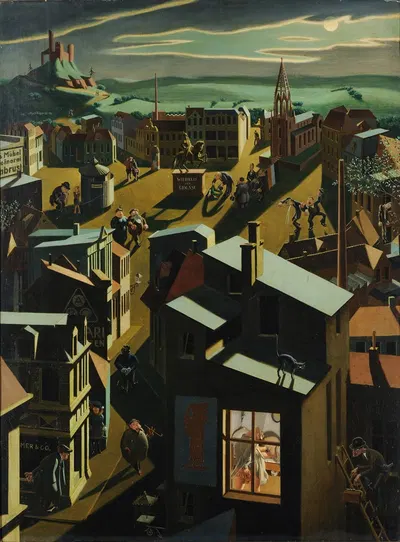 Немецкий маленький город ночью by Георг Шольц, 1923 — digital art print download
