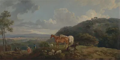 Утро: Пейзаж с кобылами и овцами by Джордж Баррет — digital art print download