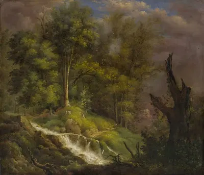 Лесной пейзаж с водопадом by Исаак Фюрстенбергер, 1825 — digital art print download