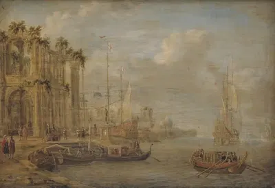 Портовая сцена с античными руинами by Якубус Сторк, 1670 - 1671 — digital art print download