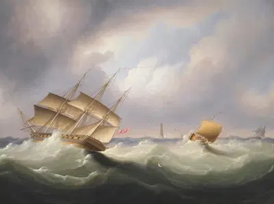 Фрегат у маяка by Джеймс Эдвард Баттерсворт, 1875 — digital art print download