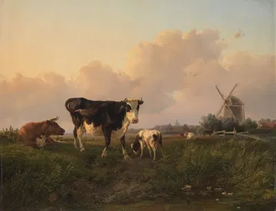 Равнинный пейзаж с скотом by Ян Бедейс Том, 1854 — digital art print download