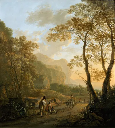 Landscape with Resting Travellers and Oxcart by Jan Both — digital art print download