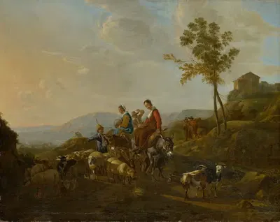 Пейзаж с пастухами by Ян ван Оссенбек, 1649 — digital art print download