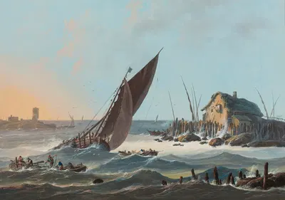 Вид на Тагус, Португалия, с кораблями и лодками в бурном море by Жан-Батист Пилеман — digital art print download