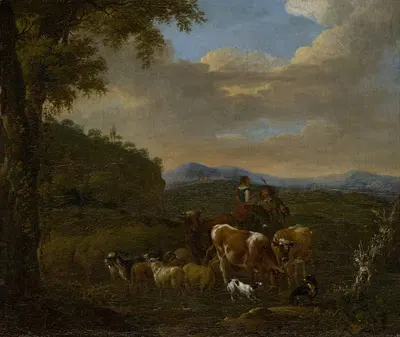 Shepherds with Cows, Sheep and Goats by Johan le Ducq — digital art print download