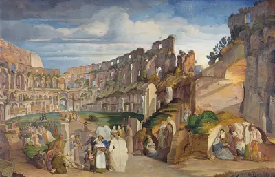 Проповедь капуцинов в Колизее Рима by Иоганн Антон Рамбу, 1822 — digital art print download