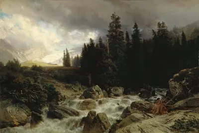 Mountain landscape by Johann Gottfried Steffan, 1866 — digital art print download