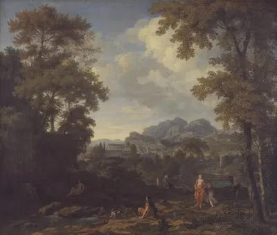 Классический пейзаж с Дианой и ее нимфами by Иоганнес Глаубер, 1661 – 1726 — digital art print download