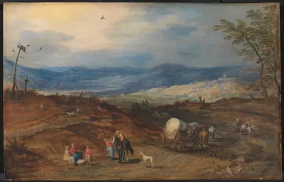 Landscape with a Road Leading Past a Place of Execution by Joos de Momper, 1618 – 1621 — digital art print download