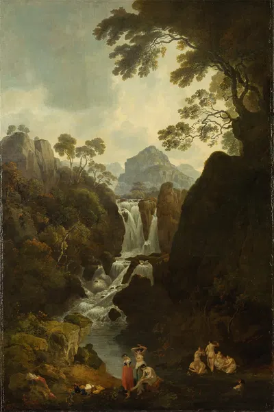 A Waterfall with Bathers by Julius Caesar Ibbetson, 1811 — digital art print download