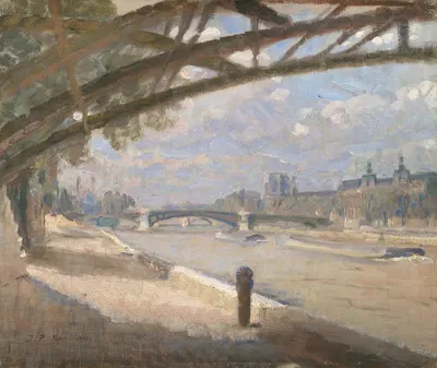 Under the Pont des Arts, Paris. Noon by Julius Paulsen, 1910 — digital art print download