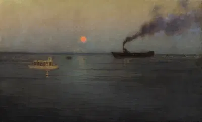Розовая луна над гавани Шарлстона by Бирдж Харрисон — digital art print download
