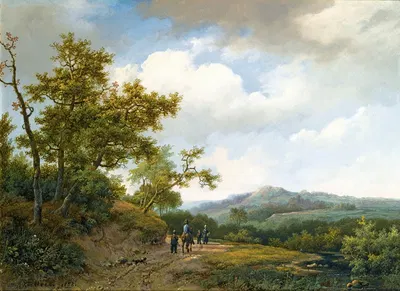 Фигуры на песчаной тропе в холмистом пейзаже by Маринус Адрианус Кеккок, 1858 — digital art print download