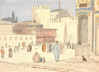 The Square in Front of Bab-i-Hümayan in Constantinople by Martinus Rørbye, 1836 — digital art print download