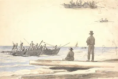 To fiskerbåde sejler ind mod Skagens strand by Martinus Rørbye, 1846 - 1847 — digital art print download