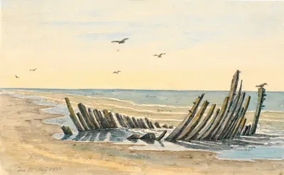 Wreck on the beach Nordstranden, sank on the 9th of May 1832 by Martinus Rørbye, 1833 — digital art print download