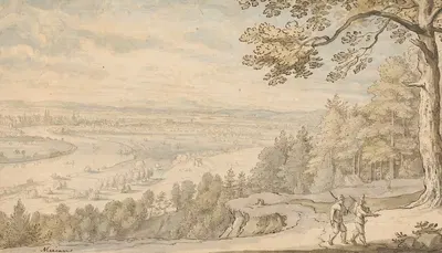 View of Basle from Grenzacherhorn by Matthäus Merian the elder, 1618 — digital art print download