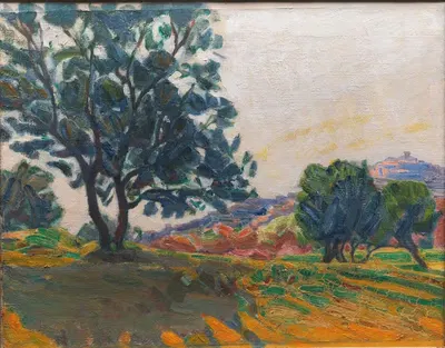 The Olive Grove. With Cagnes in the Background. Against the Light by Niels Larsen Stevns, 1923 — digital art print download