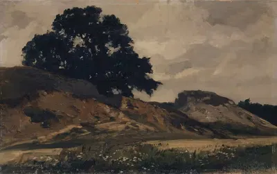 Холмистый пейзаж с большим деревом by Отто Фрёлихер, 1860–1890 — digital art print download