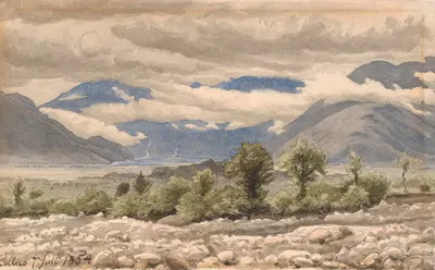 Итальянский горный пейзаж в облачную погоду by П. К. Сковгорд, 1854 — digital art print download