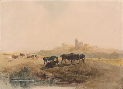 Horses Resting in a Meadow near Bolsover Castle by Peter DeWint — digital art print download