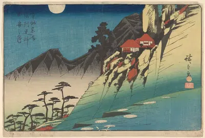 Hillside, Houses, Dark Mountains by Utagawa Hiroshige — digital art print download