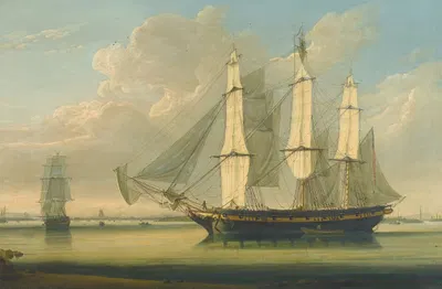 Полностью оснащенный корабль на Темзе у Вулвича by Роберт Салмон, 1808 — digital art print download