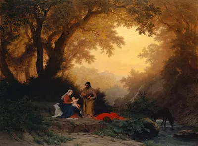 Rest of the Holy Family on the Flight into Egypt by Robert Zünd, 1869 — digital art print download