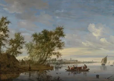 Паром с скотом на реке Вехт рядом с Нийенроде by Якоб Саломонсз. ван Руйсдал, 1652 — digital art print download
