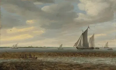 Парусники и лодка в прибрежных водах by Якоб Саломонсз. ван Руйсдал, 1661 — digital art print download