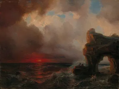 Штормовая погода при заходе солнца by Теодор Гюдин, 1862 — digital art print download