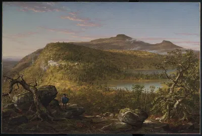 Вид на два озера и горный дом, Catskill Mountains, утро by Томас Коул — digital art print download